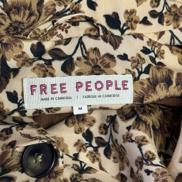 Free People Women’s Medium Cali Blazer Floral Print Boxy Brown Jacket NWT $168 - Picture 8 of 13